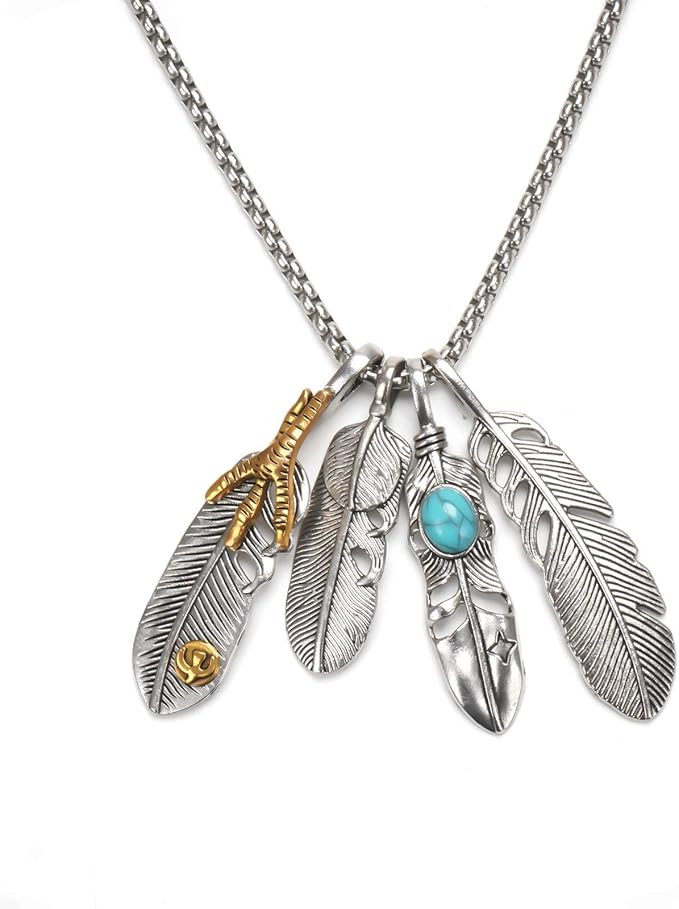 Bi Fang FEATHER NECKLACE FOR MEN,MENS FEATHER NECKLACE,feather necklaces for women,Pendant Bohemi... | Amazon (US)