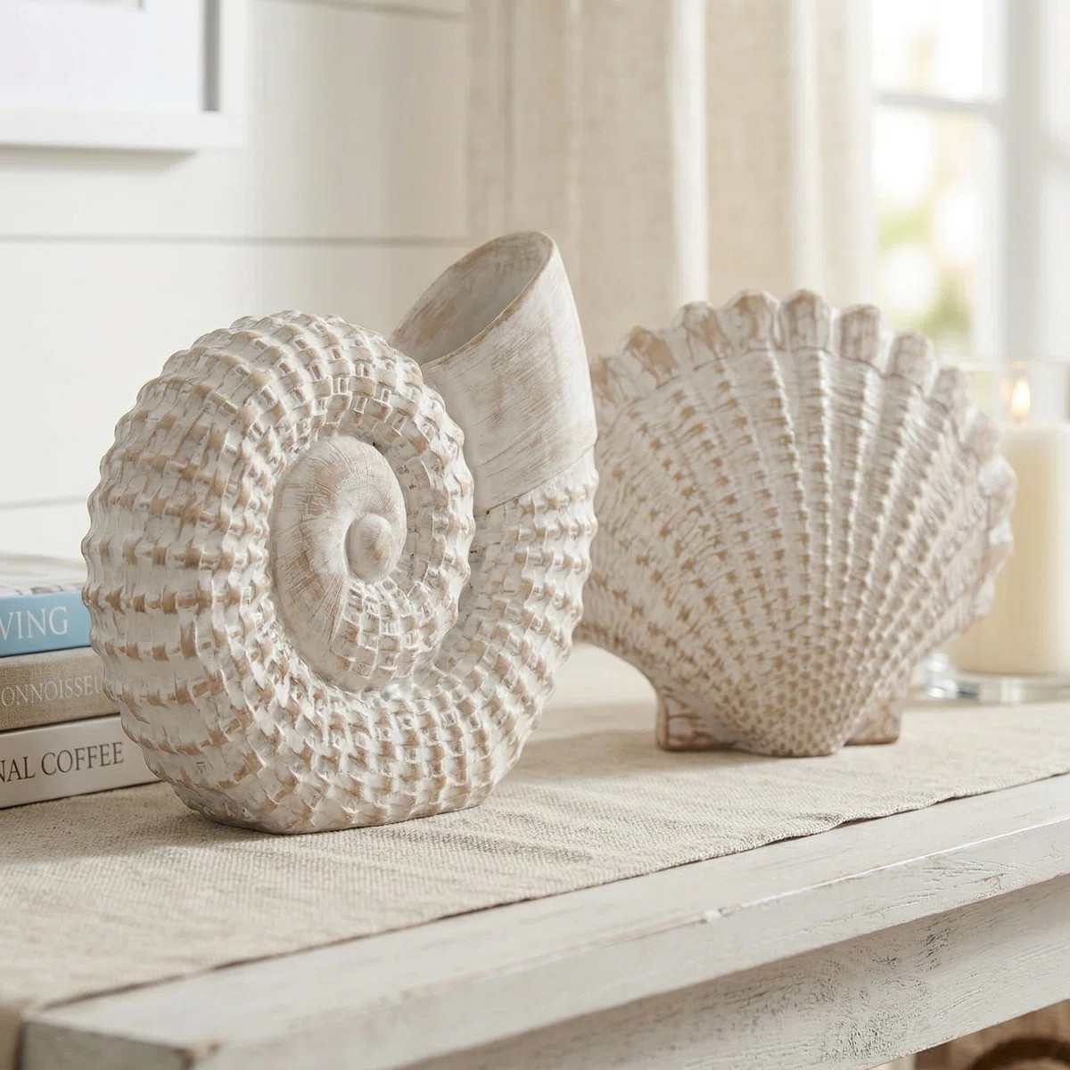 Trish Coastal Shell Polyresin Figurine Set of 2 \u2013 Decorative Sculptures for Home Decor, Livi... | Wayfair North America