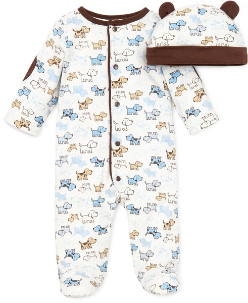 Cute Puppies Footed One-Piece And Hat | Little Me