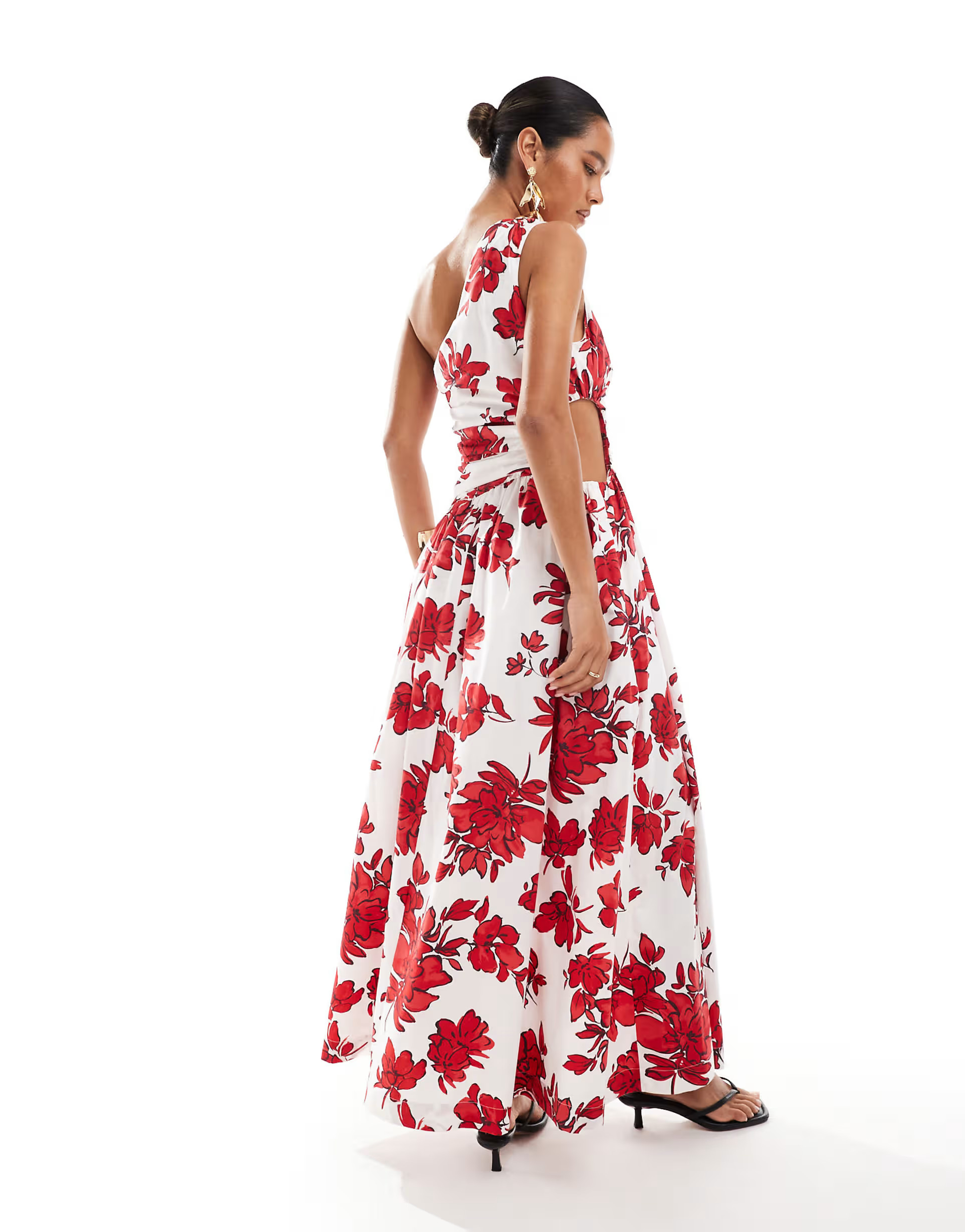Abercrombie & Fitch one shoulder floral printed maxi dress with side slit in white and red | ASOS | ASOS (Global)