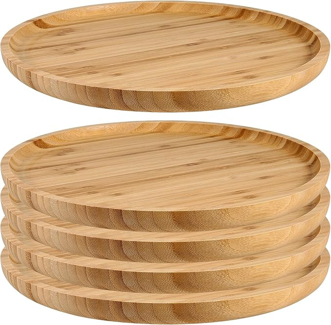 JOIKIT 5 Pack 12 Inch Bamboo Round Platter, Fine Polished Round Wood Plates Bamboo Serving Tray f... | Amazon (US)
