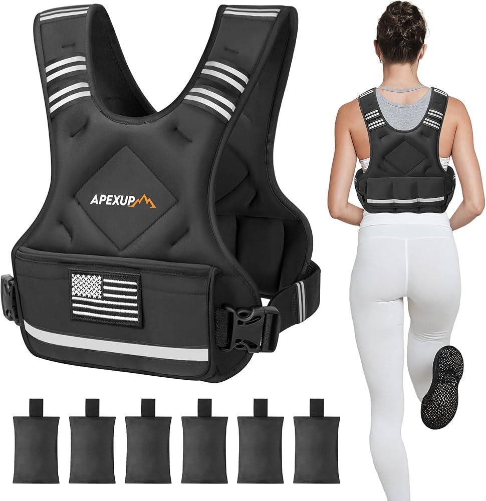 APEXUP Adjustable Weighted Vest, 4-10lb/12-18lb/20-32lb Vest with 6 Ironsand Weights and Large Po... | Amazon (US)