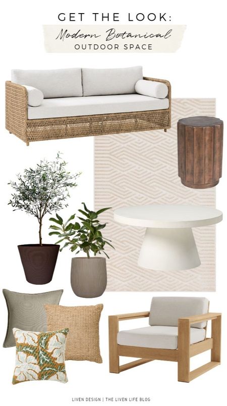 Outdoor patio. Outdoor patio furniture. Wicker patio sofa. Wood club lounge patio chairs with cushions. Outdoor pillows. Outdoor side accent table. Outdoor coffee table. Modern patio. Outdoor planters. Fluted planter. Flower pot. Outdoor neutral geometric rug. 

#LTKhome #LTKstyletip #LTKSeasonal