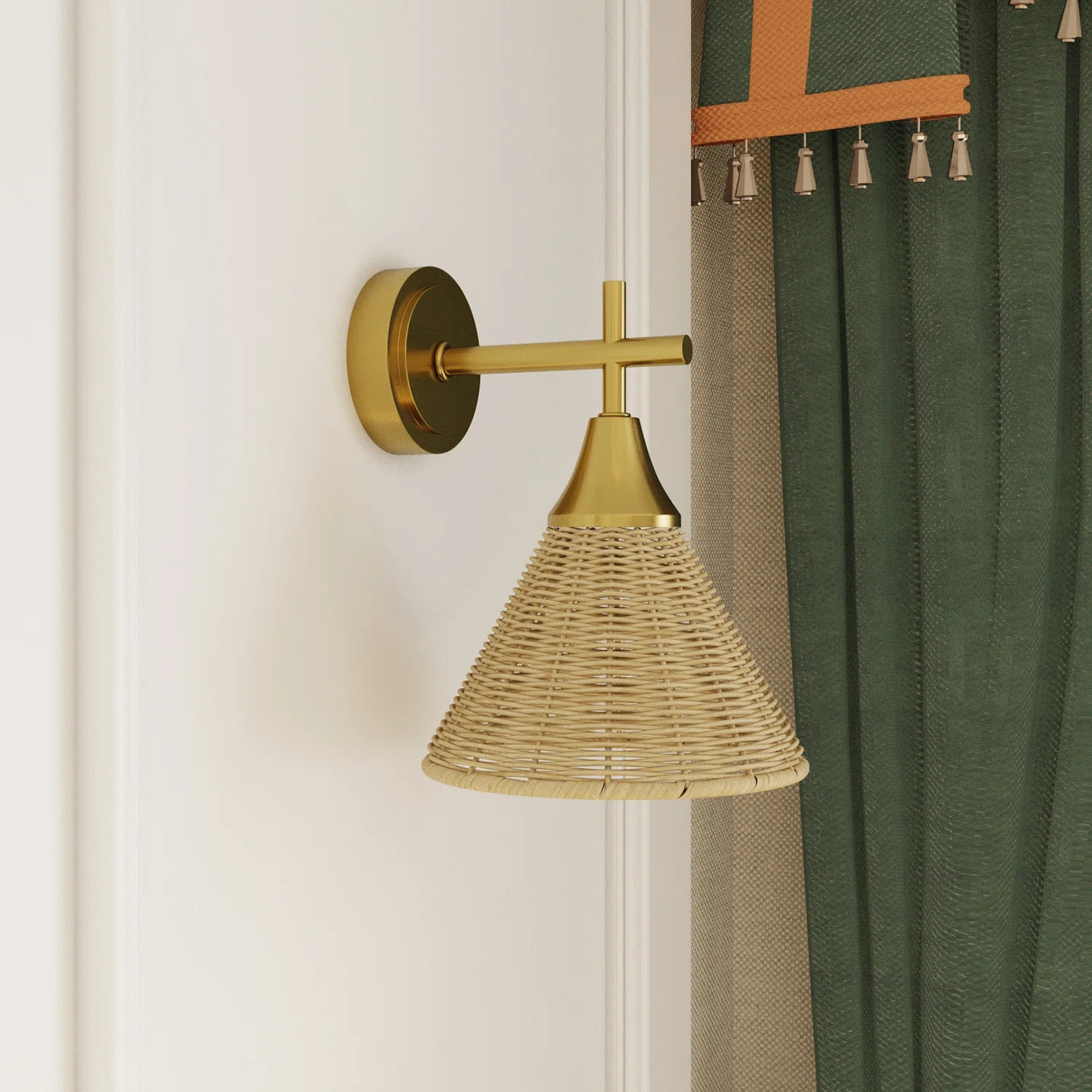 Wrangell 1 - Light Bohemian Yellow Rattan Metal Wall Light | Wayfair North America