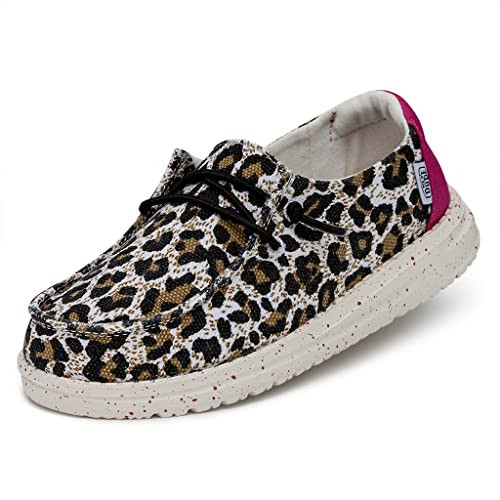 Hey Dude Wendy Cat (Little Kid/Big Kid) Loafers for Kids - Cotton-Blend Upper - Flex & Fold Technology Cheetah 5 Big Kid M | Amazon (US)