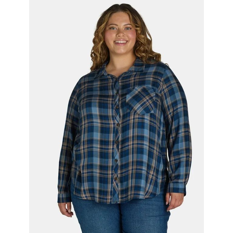 Terra & Sky Women's Plus Plaid Button-Down Shirt, Sizes 0X-5X | Walmart (US)