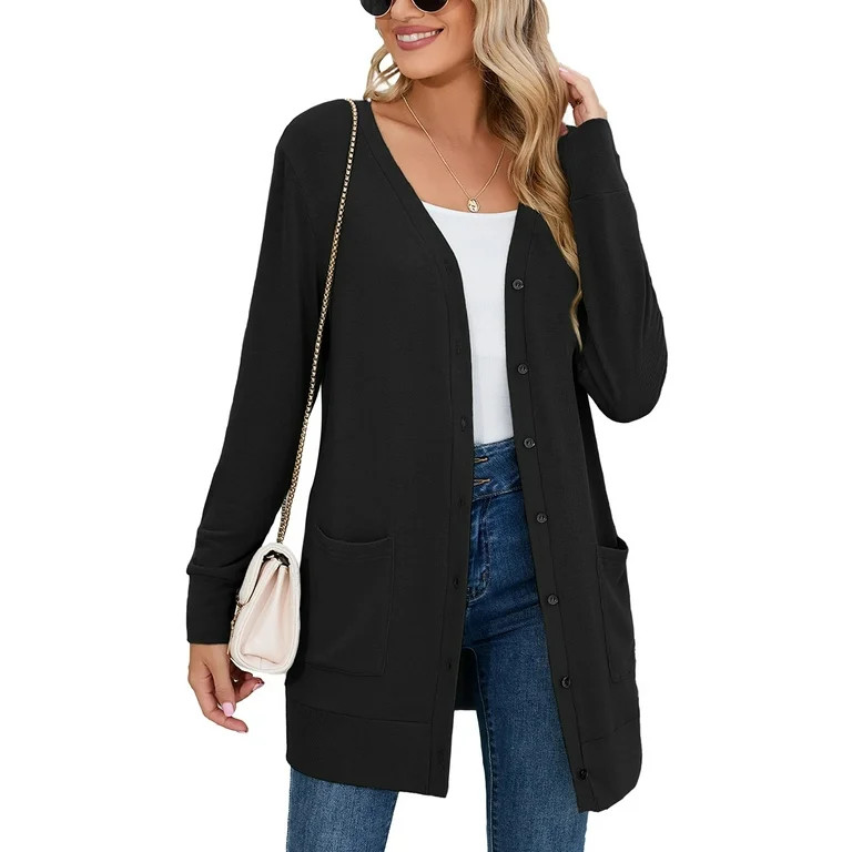 SHOWMALL Women Lightweight Cardigan Long Sleeve Button Down V Neck Casual Lightweight Knit Sweate... | Walmart (US)