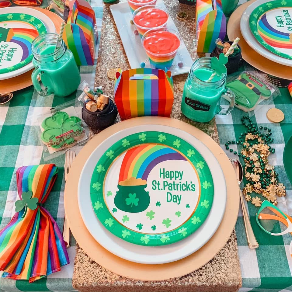 St Patrick’s Day party set up! Green checkered with rainbow and gold accents.  #stpatricksday

#LTKSeasonal #LTKParties #LTKFamily