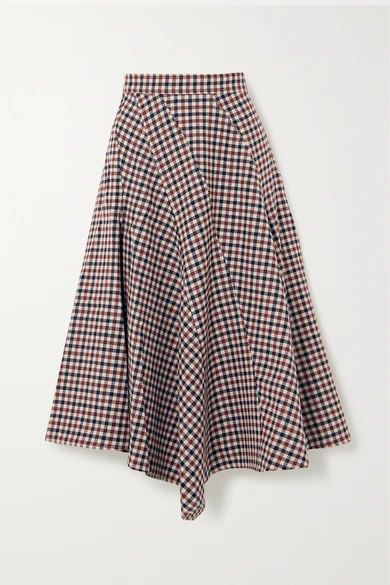 JW Anderson - Asymmetric Checked Wool Midi Skirt - Red | NET-A-PORTER (US)