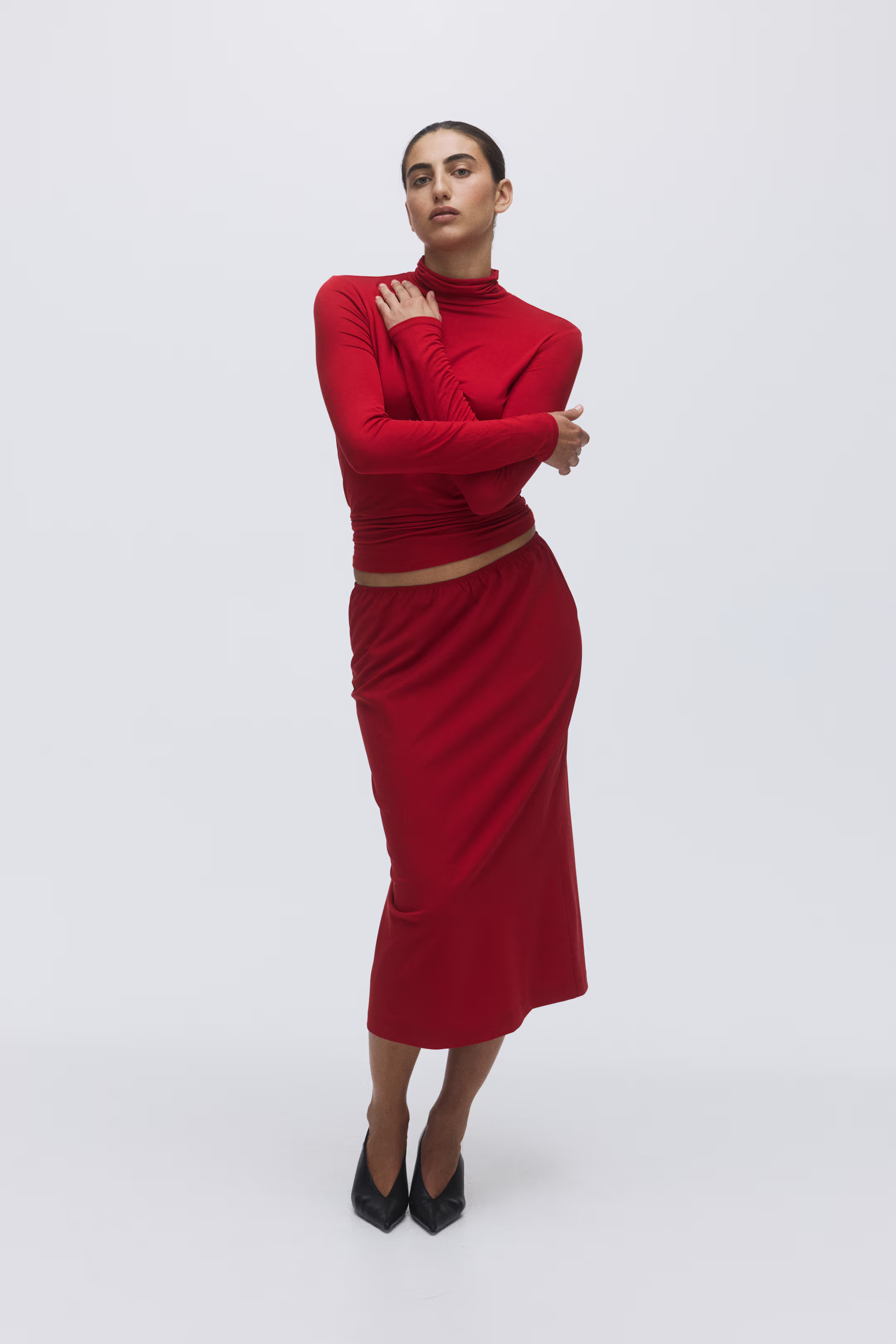 Falda midi - Rojo - MUJER | H&M ES | H&M (FR, IT, ES, PT, BE)
