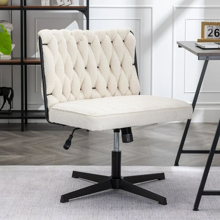 Welax White Desk Chair No Wheels, 250lb Criss Cross Legged Home Office Chair, Adjustable Swivel T... | Walmart (US)