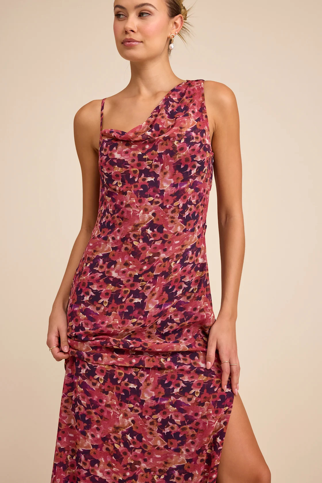 Vienta Magenta Floral Chiffon Asymmetrical Maxi Dress | Lulus
