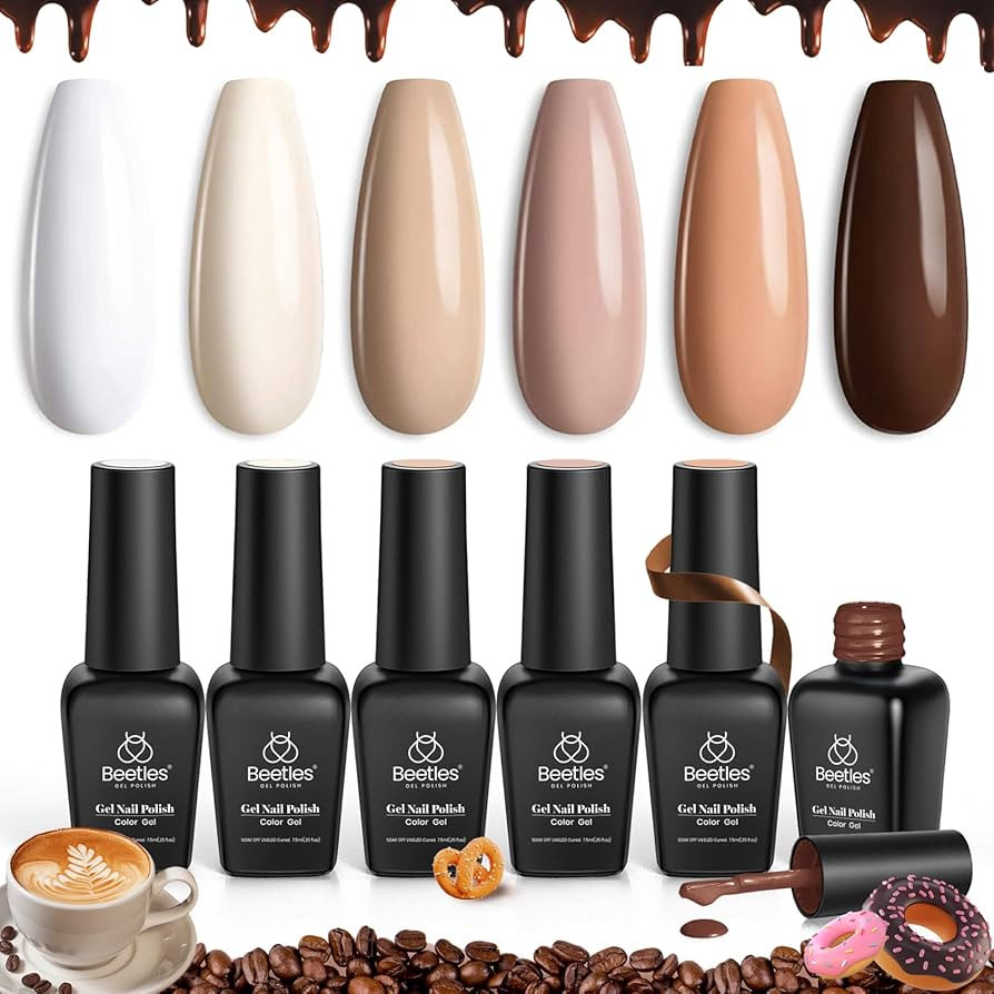 beetles Gel Polish Nail Set 6 Colors Sandstorm Collection Nude Pink Peach Brown Natural Manicure ... | Amazon (US)