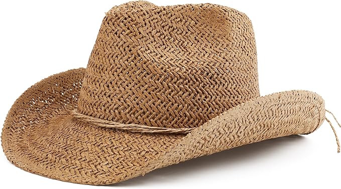 Straw Sun Beach Cowboy Hat for Women Short Brim Western Cowgirl Hat | Amazon (US)