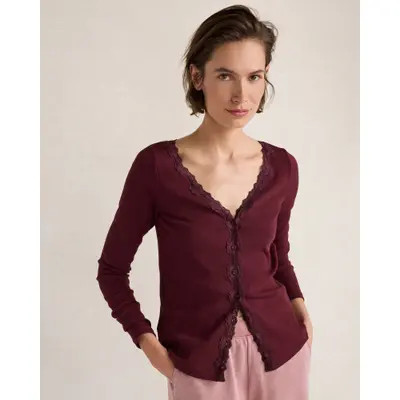 Haven Well Within Organic Cotton Rib Knit Lace Cardigan in Nightfall at Nordstrom, Size Xx-Large | Nordstrom