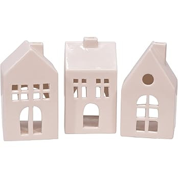 Mark Feldstein & Associates Glazed Porcelain Mini Village Houses, Set of 3, White, 4 Inch | Amazon (US)