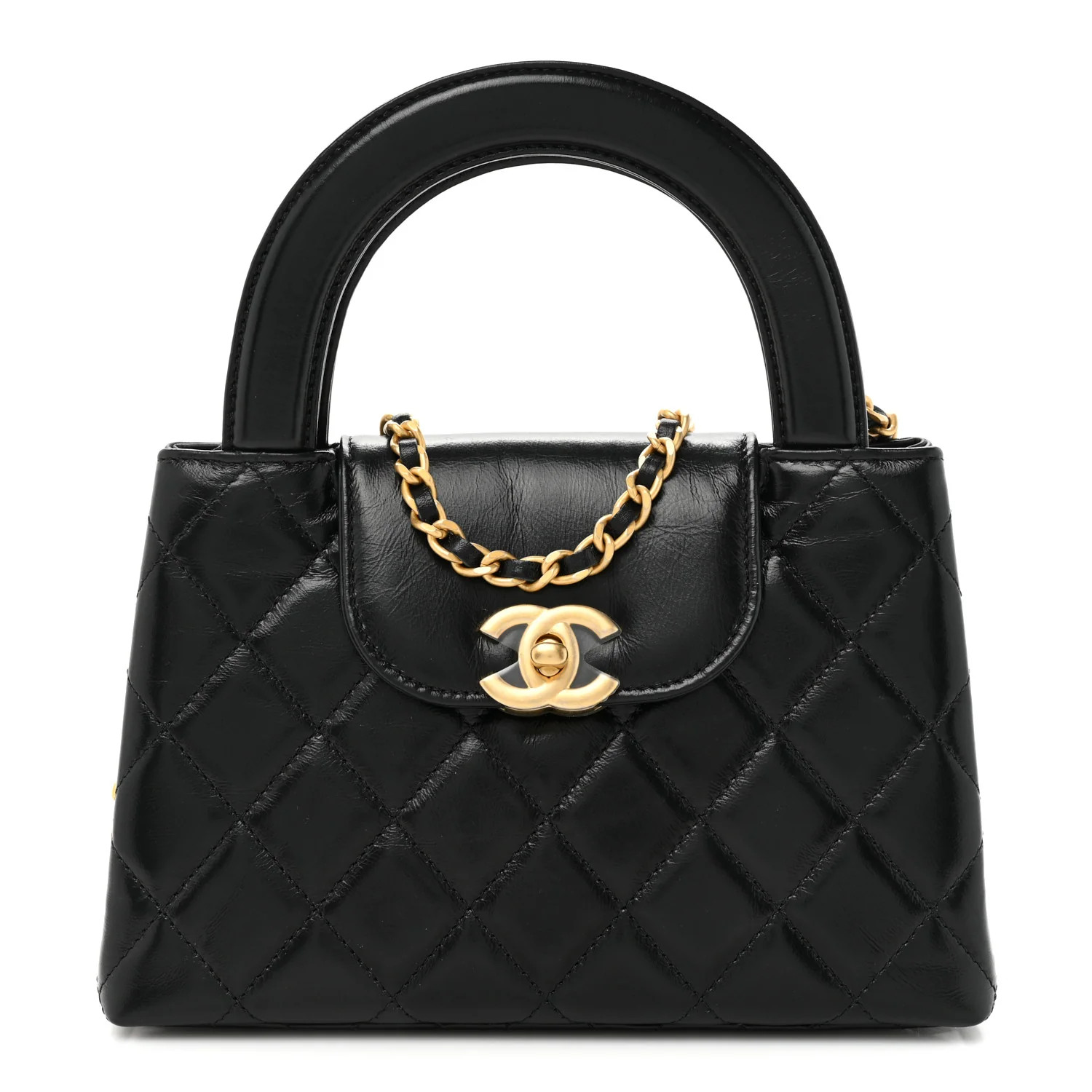 CHANEL Shiny Aged Calfskin Quilted Nano Kelly Shopper Black | FASHIONPHILE | FASHIONPHILE (US)