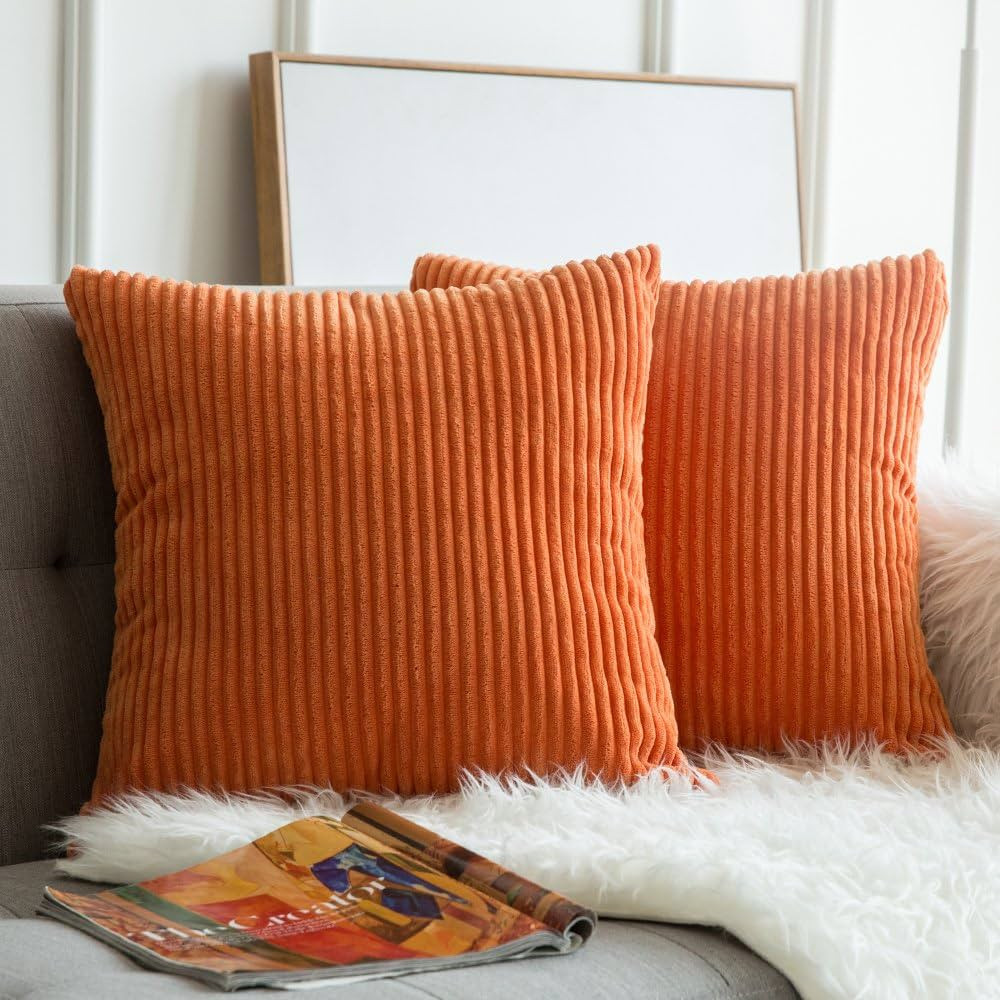 MIULEE Pack of 2 Fall Orange Pillow Covers 20x20 Inch Soft Boho Striped Corduroy Throw Pillow Cov... | Amazon (US)
