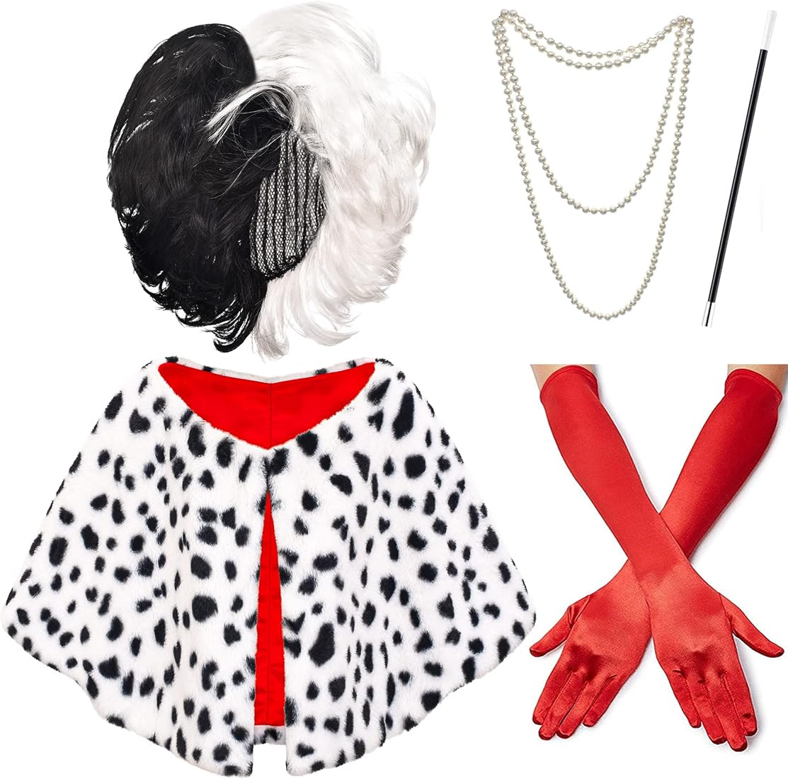 ZeroShop Women's Dalmatian Diva Cosplay Fancy Dress Costume for Halloween - Black white Wigs and Dal | Amazon (US)