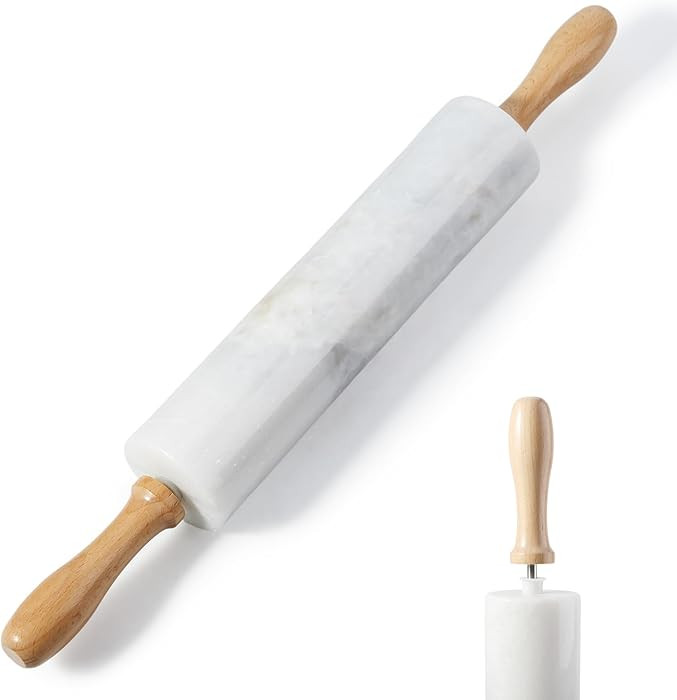 Koville White Marble Rolling Pin With Wooden Handles & Wood Cradle, 18 Inch Polished Marble Rolli... | Amazon (US)