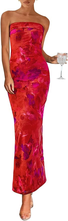PRETTYGARDEN Womens Summer Printed Tube Maxi Dress Strapless Bodycon Sleeveless Night Out Long Dr... | Amazon (US)