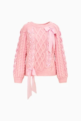 Little Girls Doria Alpaca-Blend Ribbon Pullover BALLET SLIPPER / 3 | LoveShackFancy