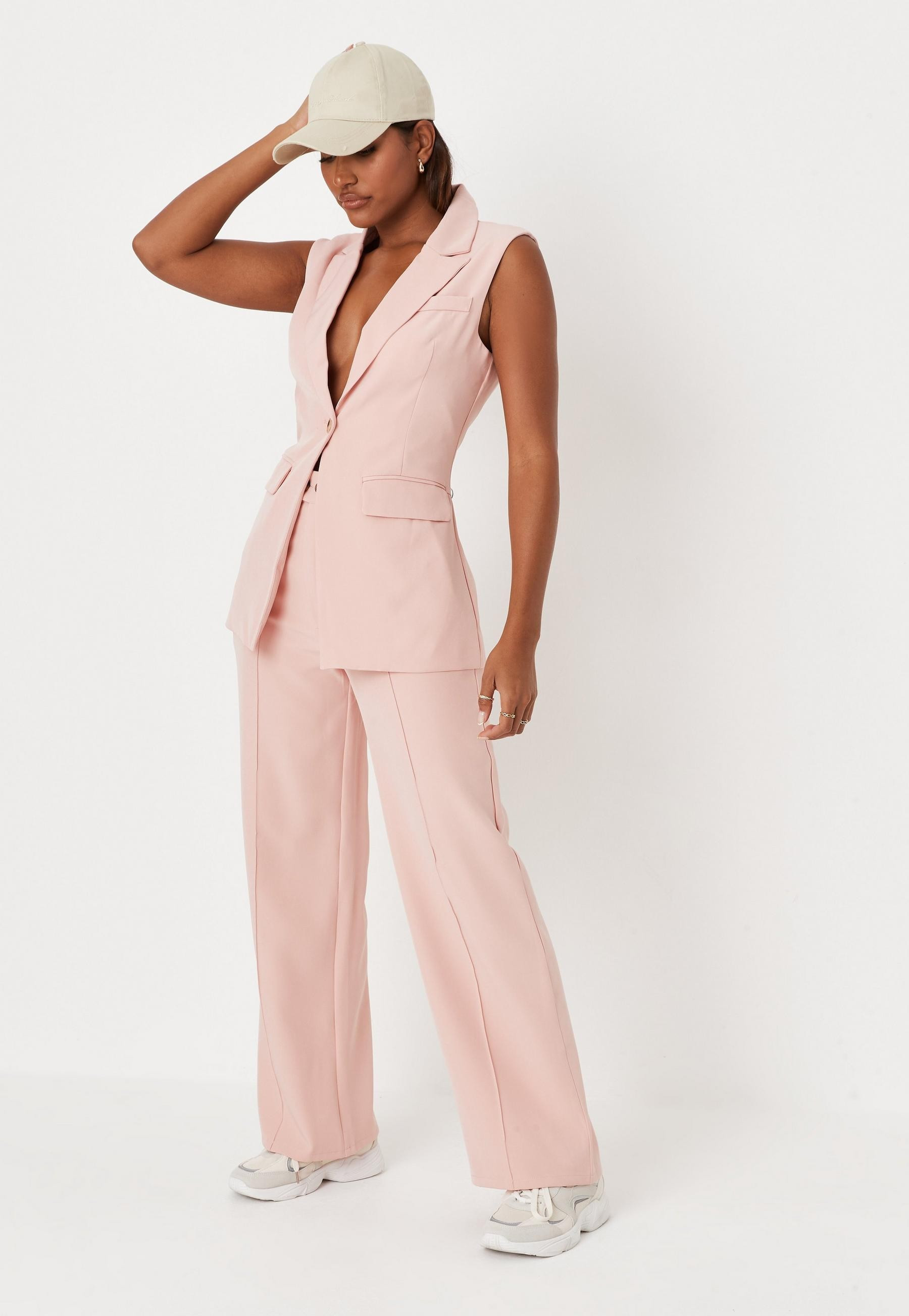 Peach Tailored Button Straight Leg Trousers | Missguided (UK & IE)