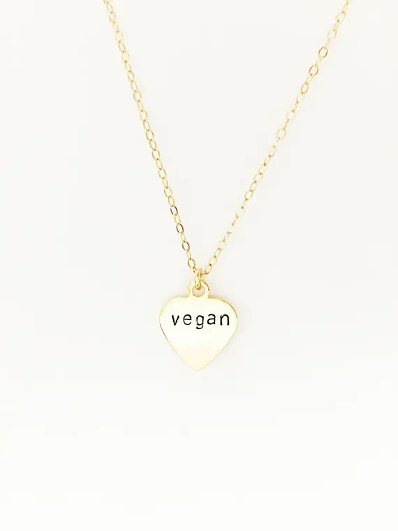 Vegan Necklace // 14kt Gold Chain Heart Necklace // Animal Rights // No Cages // Heart Jewelry // Ac | Etsy (US)