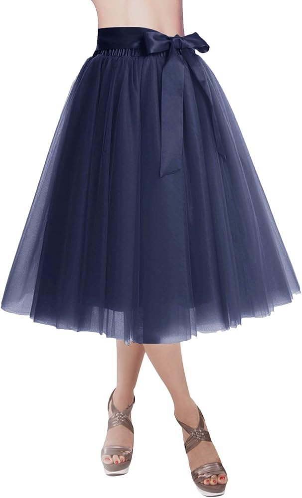 DRESSTELLS Tulle Skirts for Women Knee Length Long Adult Tutu Layered Short Prom Party Midi Skirt | Amazon (US)