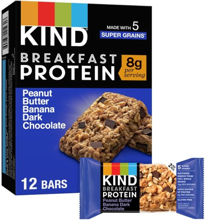 KIND Breakfast, Healthy Snack Bar, Peanut Butter Banana Dark Chocolate, Gluten Free Breakfast Bar... | Amazon (US)