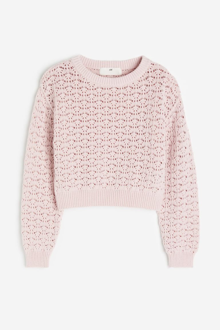 Pointelle-knit Sweater - Light dusty pink - Kids | H&M US | H&M (US + CA)