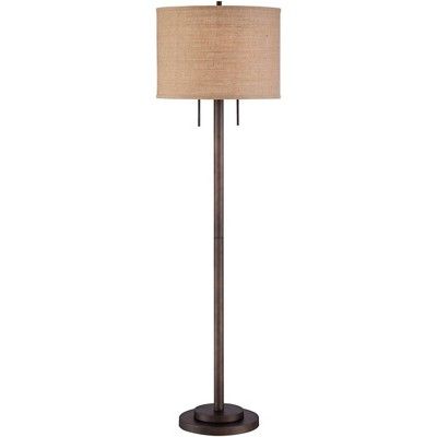 Possini Euro Design Modern Floor Lamp 63.5" Tall Oil Rubbed Bronze Burlap Fabric Drum Shade for L... | Target