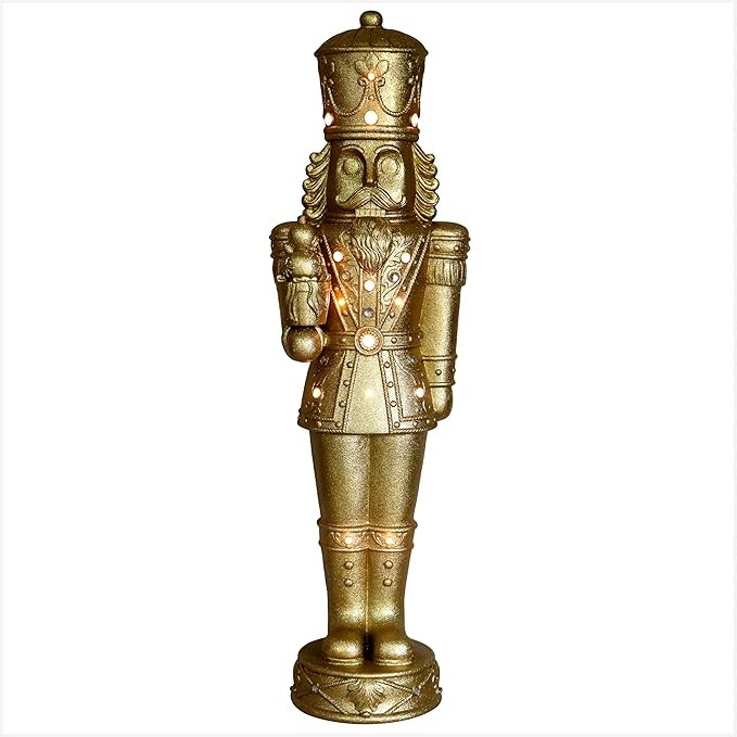 Fraser Hill Farm 4-Ft. Prelit Metallic Gold Nutcracker Statue with LED Lights, 3D Light up Resin ... | Amazon (US)