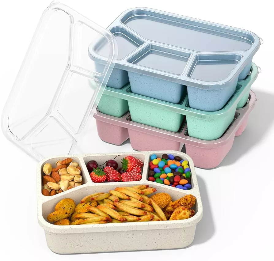 4 Pack Snack Containers, 4 Compartments Bento Snack Box, Reusable Meal Prep  Lunch Containers for Kids Adults, Divided Food Storage Containers for