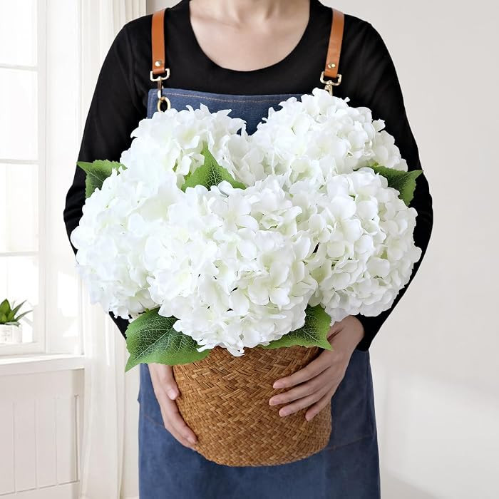 JINWOE White Silk Flowers Hydrangea Artificial Flowers, 5Pcs 20Inch Large Lifelike Faux Flowers, ... | Amazon (US)
