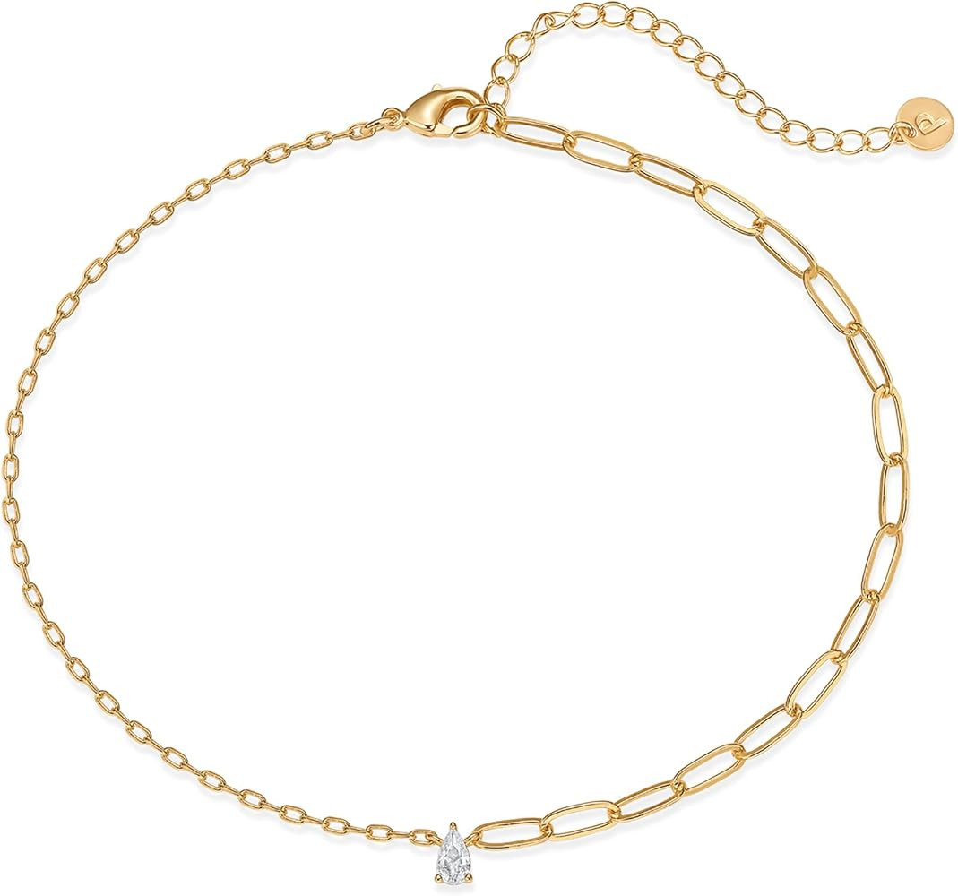 PAVOI 14K Gold Plated Charm Link Chain Anklets for Women | Dainty Cubic Zirconia Boho Dot Evil Ey... | Amazon (US)