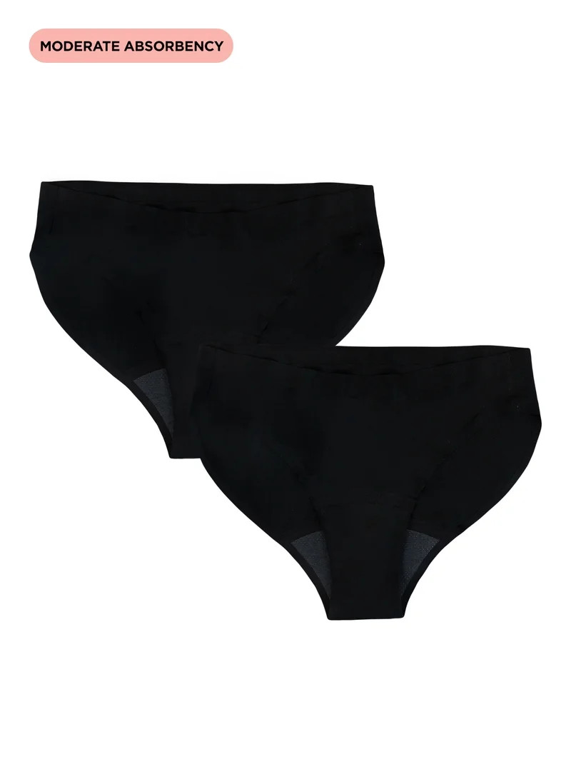 No Boundaries Bikini Moderate Absorbency Period Underwear, 2-Pack, Women\u2019s Sizes XS-XXL | Walmart (US)