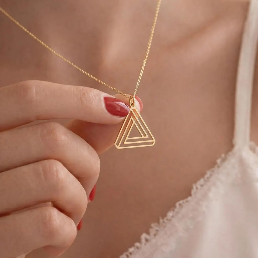 14K Solid Gold Paradox Triangle Necklace: Geometric Illusion Pendant, 925 Sterling Silver - Etsy | Etsy (Global)