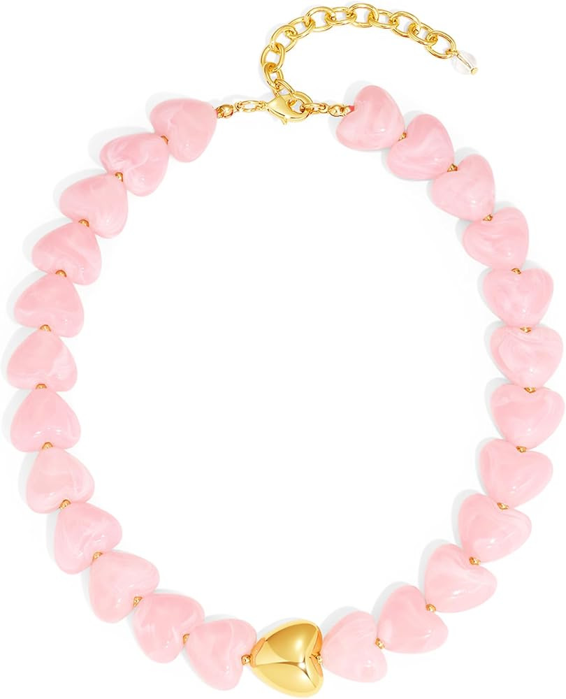 CLASSYZINT Heart Choker Necklace for Women Chunky Beaded Necklace Summer Boho Necklace | Amazon (US)