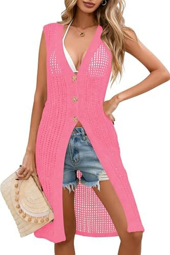 Cakulo Womens Crochet Sleeveless Summer Cardigan Long Duster Cadigans Sweater Vest 2026 Vacation ... | Amazon (US)
