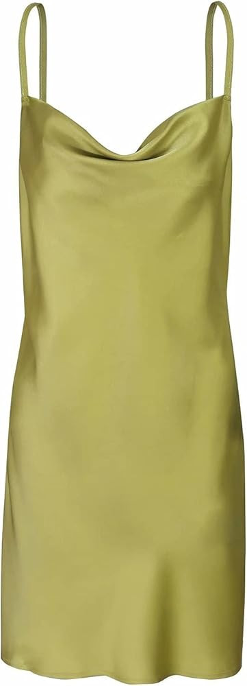 COMFY ONE Satin Mini Dress Cowl Neck Spaghetti Strap Sexy Bodycon Dresses for Women Party Club | Amazon (US)