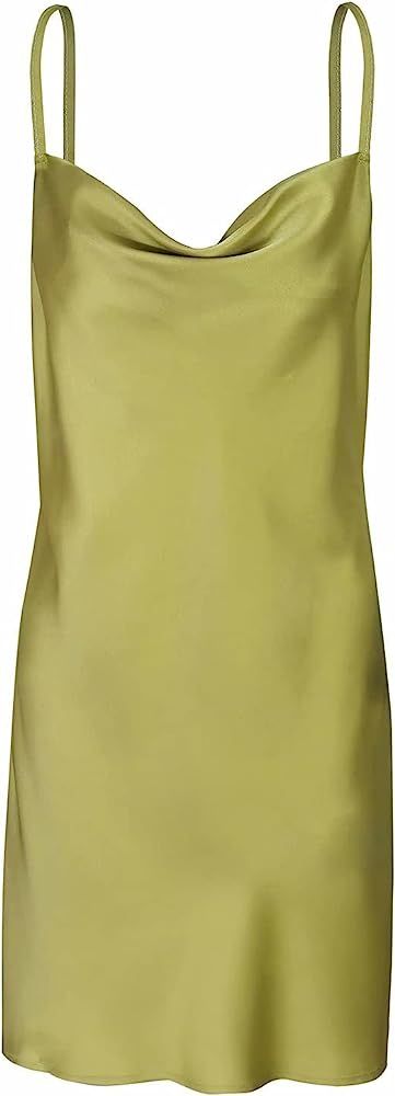 COMFY ONE Satin Mini Dress Cowl Neck Spaghetti Strap Sexy Bodycon Dresses for Women Party Club | Amazon (US)