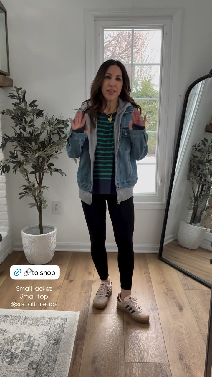 Small denim jacket, small, striped top 

#LTKOver40