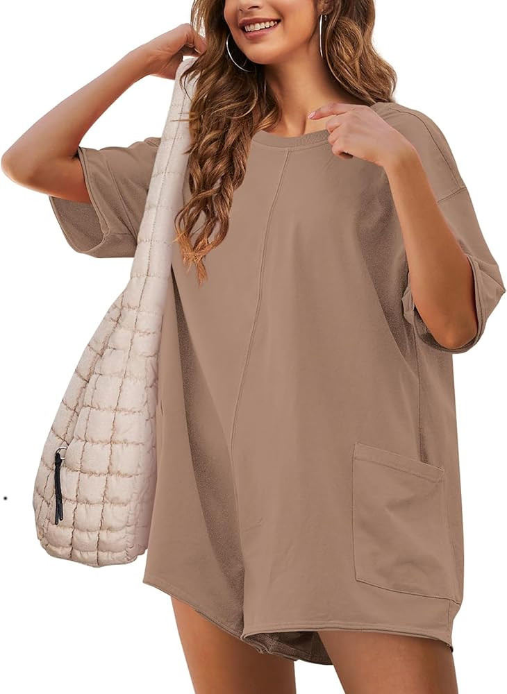 Womens Summer Oversized Rompers Casual Short Sleeve T-Shirt Overall Athletic Workout Jumpsuit wit... | Amazon (US)
