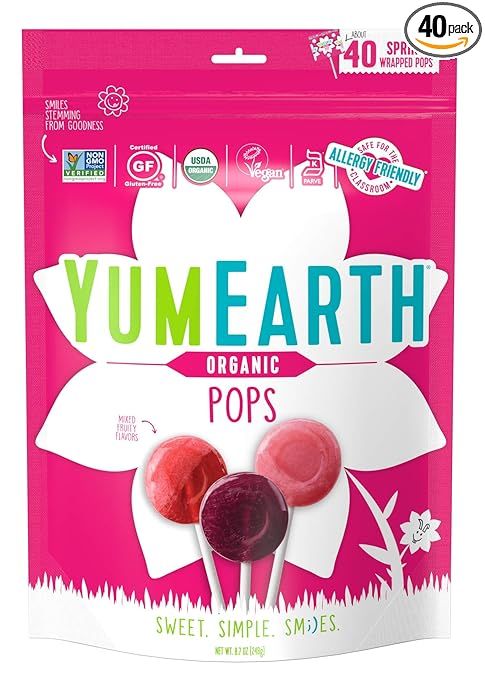 YumEarth Organic Easter Lollipops, Fruit Flavored Pops, 40 Count - Allergy Friendly, Non GMO, Glu... | Amazon (US)