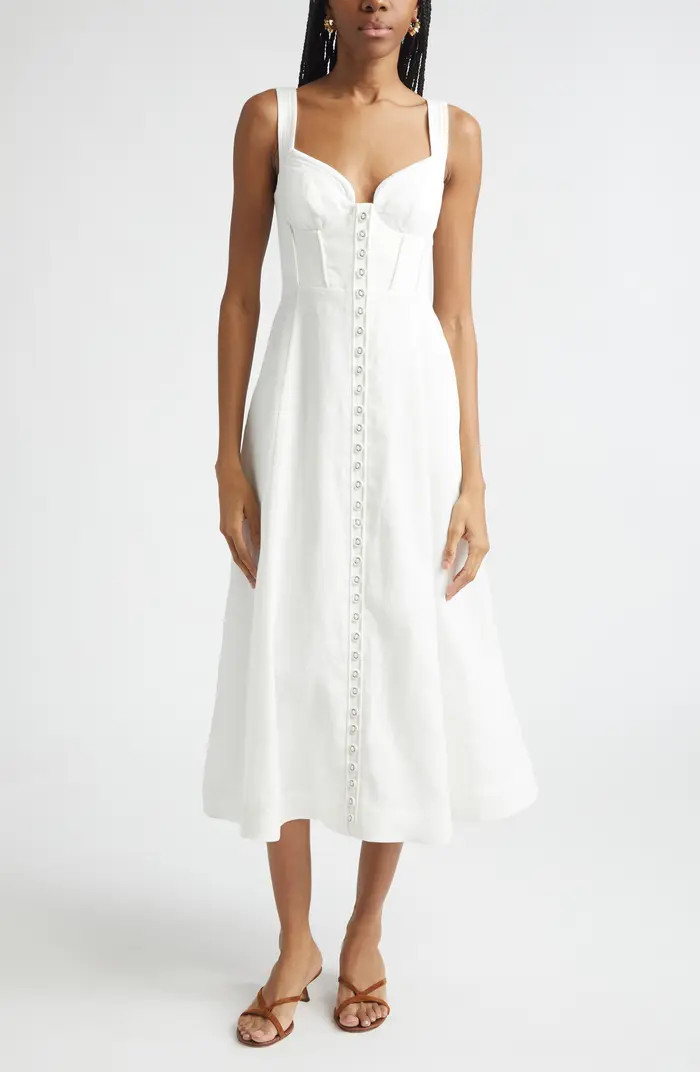 Luna Buttoned Linen Picnic Midi Dress | Nordstrom