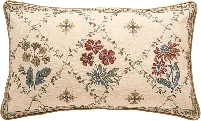 patdrea Designer Throw Pillow Covers,Rectangle Vintage Light Brown Linen with Floral Pattern Pill... | Amazon (US)