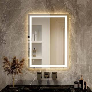 GLSLAND 24 in. W x 32 in. H LED Light Anti-Fog Rectangular Frameless Wall Bathroom Vanity Mirror ... | The Home Depot