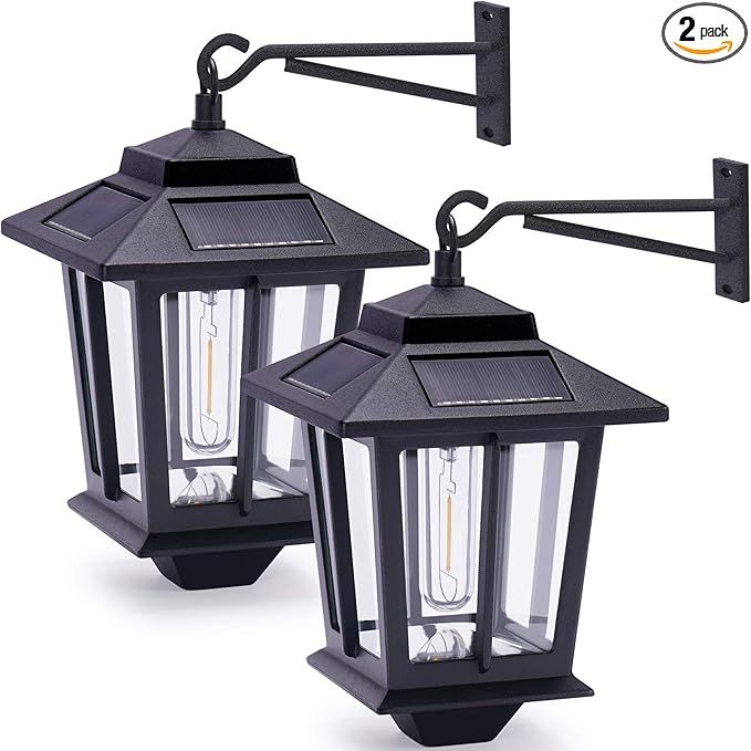 2 Pack Solar Wall Lanterns,Aluminum Outdoor Hanging Solar Lights with 4 Solar Panels,Dusk to Dawn... | Amazon (US)