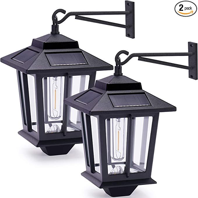 2 Pack Solar Wall Lanterns,Aluminum Outdoor Hanging Solar Lights with 4 Solar Panels,Dusk to Dawn... | Amazon (US)
